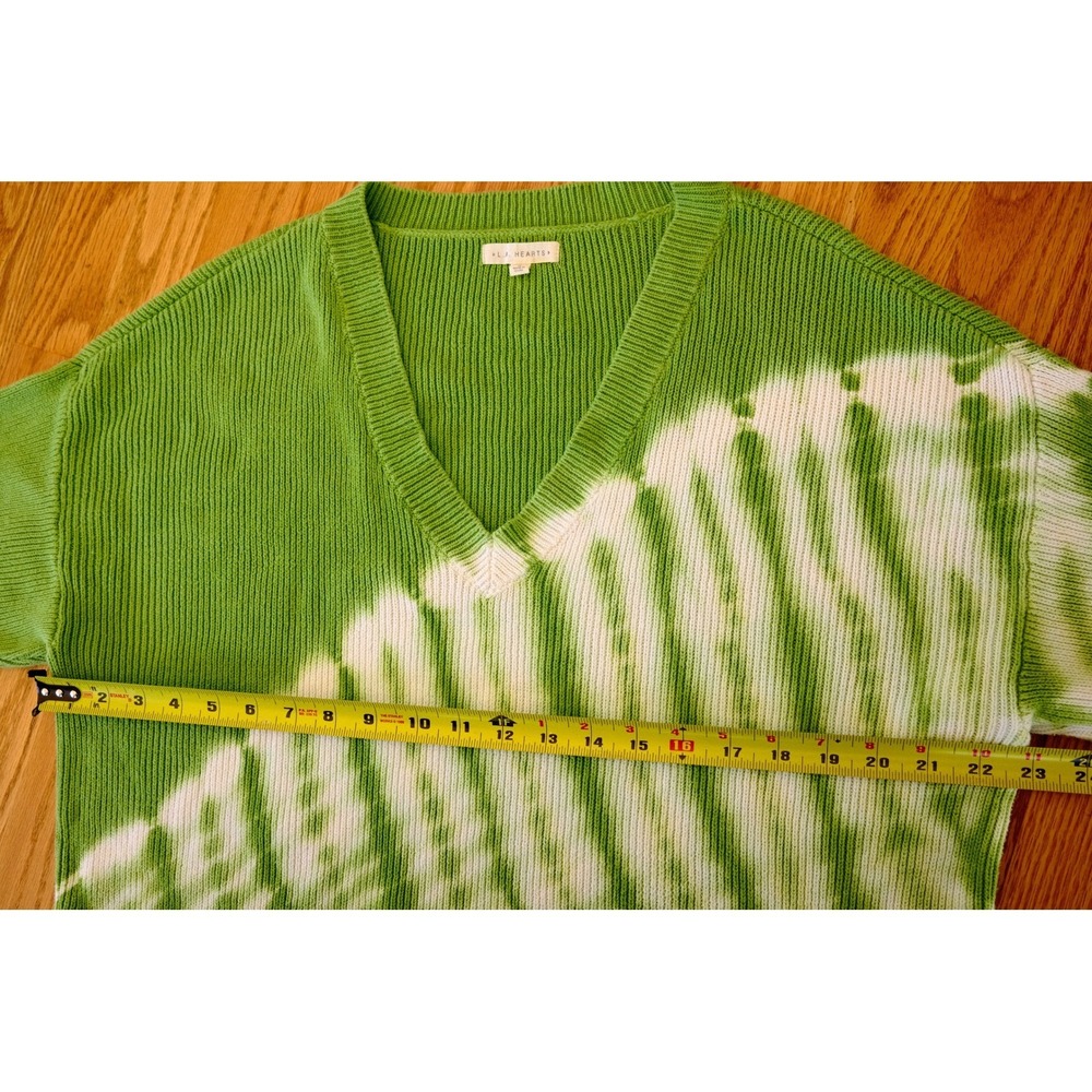 PacSun LA Hearts Green Tie Dye Cropped Sweater S‎ V-Neck Ribbed Knit Soft Girl - Picture 6 of 9